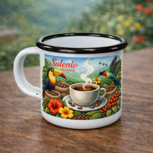 Taza de Peltre Esmaltada, Borde Color