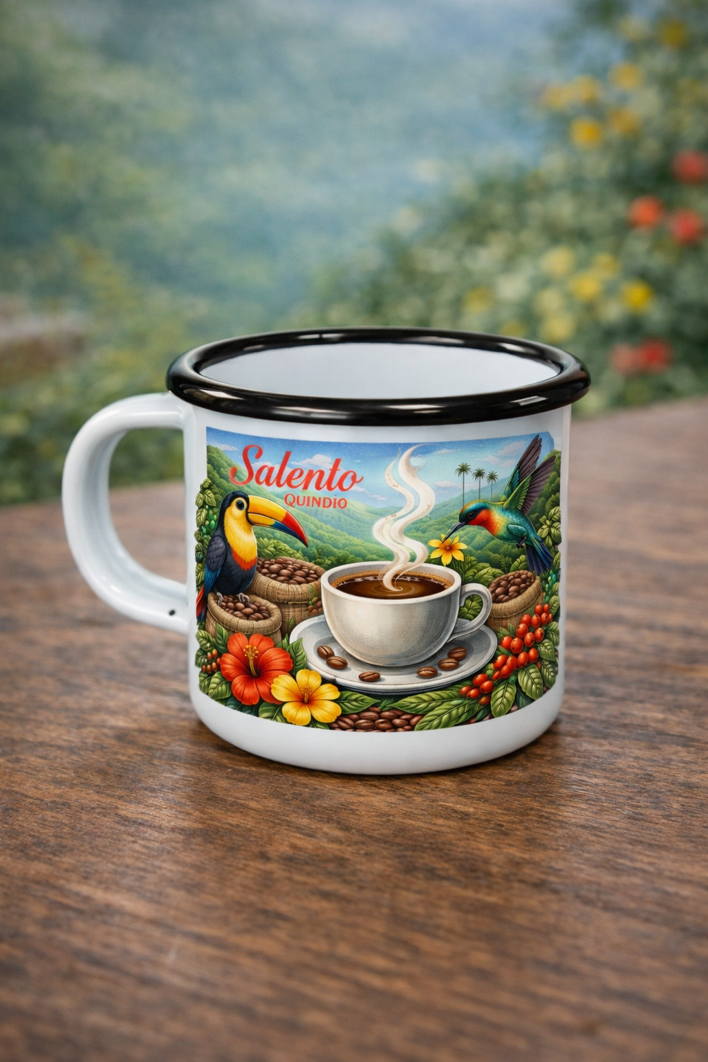 Taza de Peltre Esmaltada, Borde Color