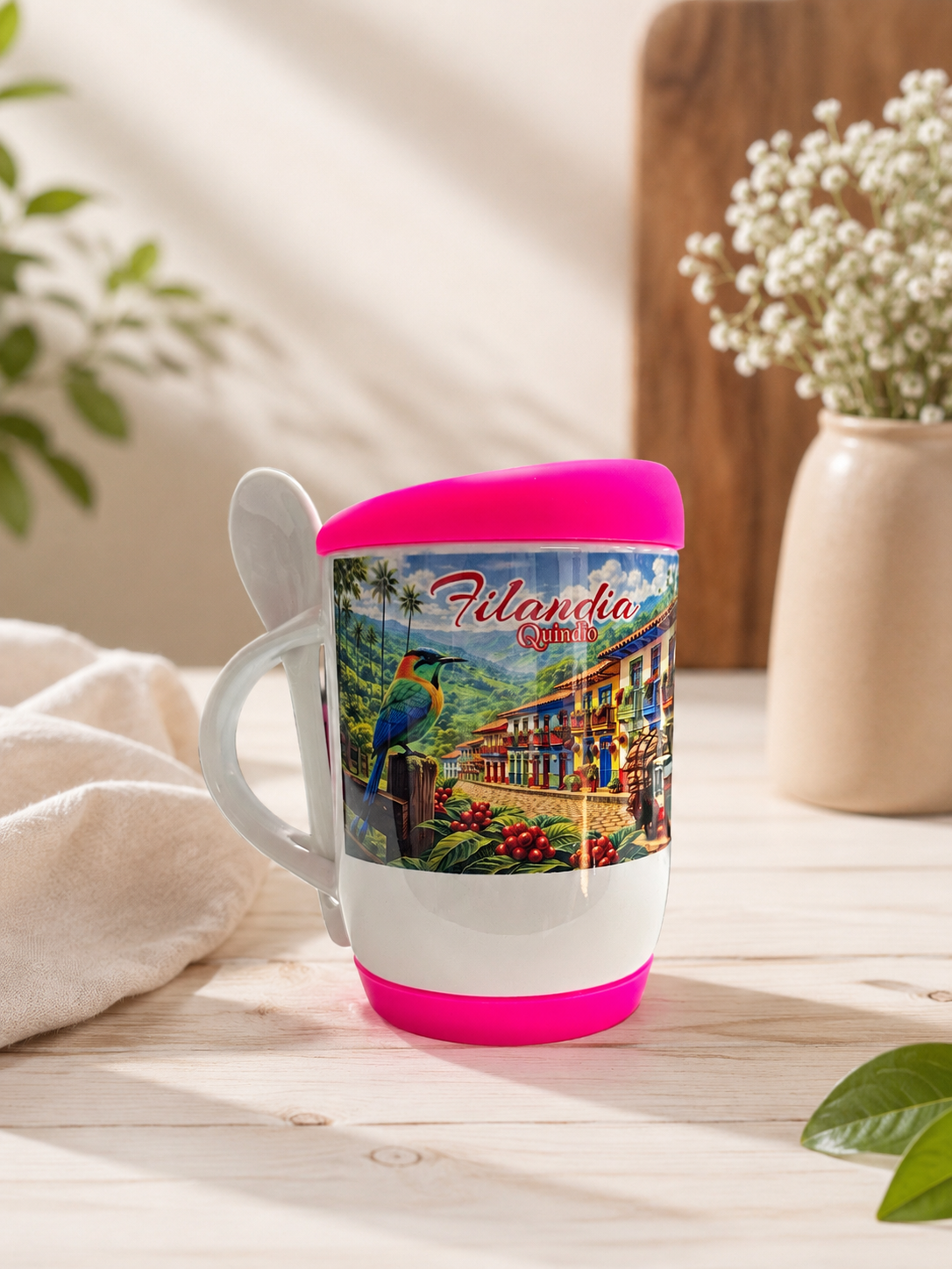 Taza Base y Tapa Silicona, con Cuchara.